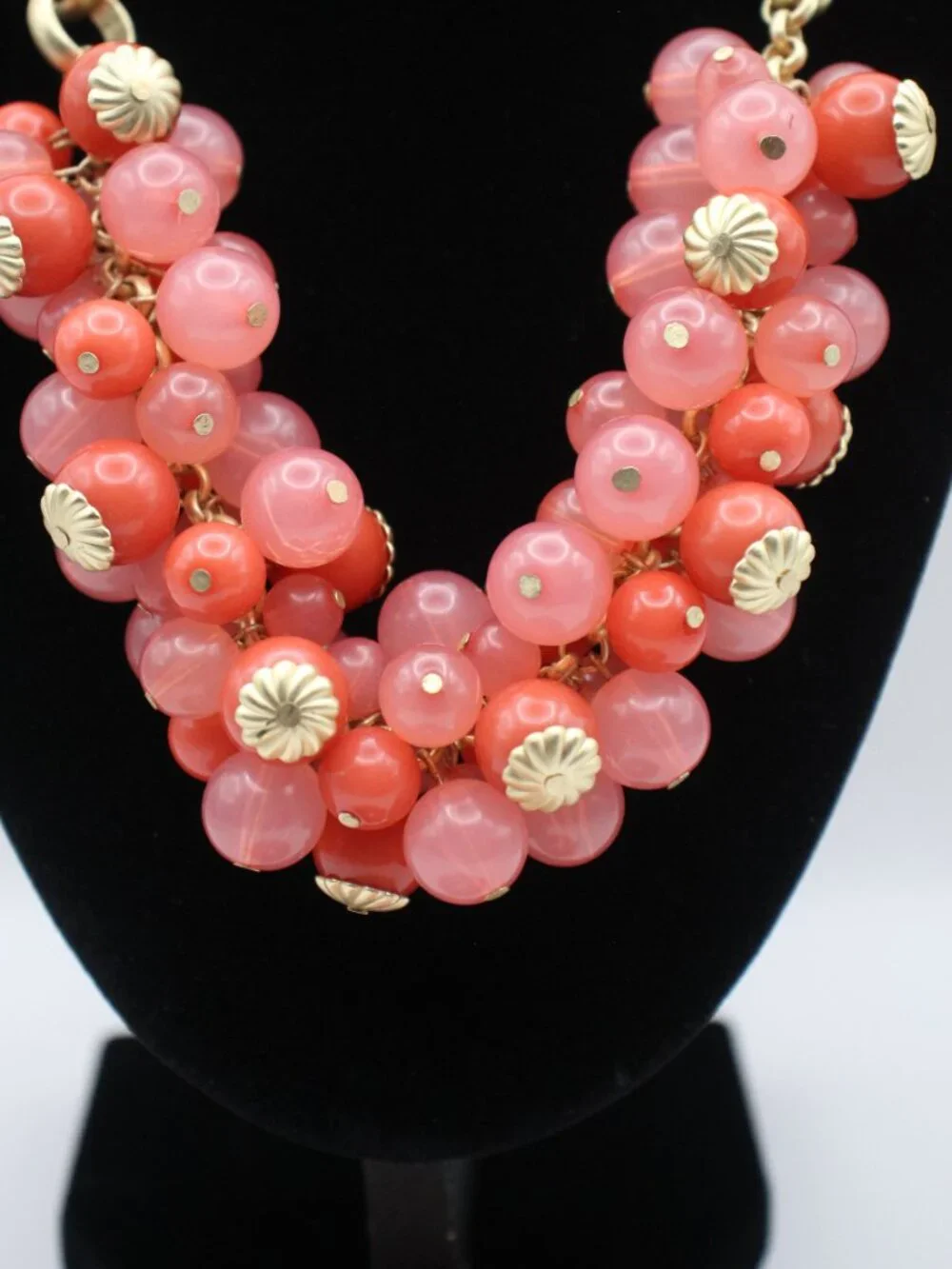Cluster Bead Gold and Peach Fashion Necklace and Bracelet Set
